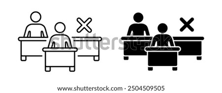 Missing student icon. Vacant place symbol. Fired employee vector illustration. Worker shortage sign. Workman dismissal pictogram. Classroom concept with missing student sitting at the school desk.