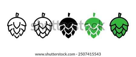 Hob cone icon. Beer and ale symbol. Brewery malt bud vector illustration. Green hob line pictogram. Alcohol beverage label. Pub logo or sign. Beer herb flower isolated concept. Cone logotype.