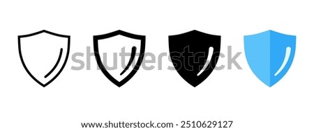 Shield icon set. Defense symbol. Security sign. Safe guard vector illustration. Guarantee emblem. Shield logo. Protection pictogram isolated.