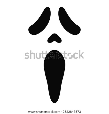 Scream mask vector illustration. Scary face icon. Ghost face symbol. Horror movie killer mask sign. Scream Halloween costume pictogram. Death character concept isolated.