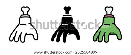 Zombie hand icon. Chopped off zombie arm with bone sticking out vector illustration. Halloween monster severed hand symbol. Rotten zombie arm silhouette. Green claw cartoon pictogram. Cut off hand.