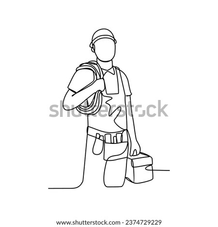 One continuous line drawing of Electrician profession with white background. Electrician profession design concept in simple linear style. Electrician profession design concept vector illustration.