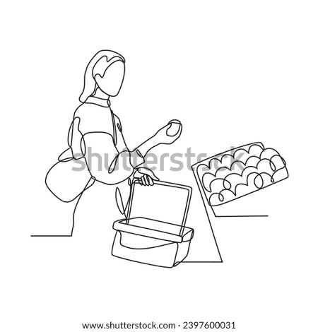 One continuous line drawing of shopping activities in supermarkets by selecting the items you need vector illustration. Supermarket illustration simple linear style vector concept. Market activity.