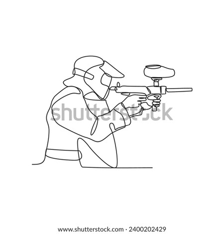 One continuous line drawing of a people are playing paint ball in the open arena vector illustration. paint ball design illustration simple linear style vector concept. Paint ball design illustration