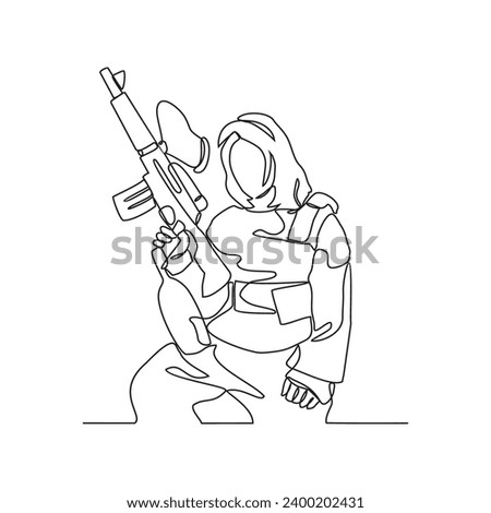 One continuous line drawing of a people are playing paint ball in the open arena vector illustration. paint ball design illustration simple linear style vector concept. Paint ball design illustration