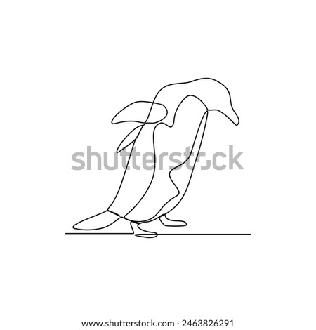 One continuous line drawing of a penguin is looking for fish to eat in the arctic area vector design illustration. Penguin wildlife activity illustration in simple linear style vector design concept.
