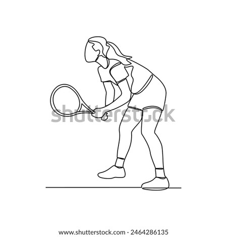 One continuous line drawing of 
Tennis sports vector illustration. 
Tennis sports design in simple linear continuous style vector concept. Sports themes design for your asset design illustration.