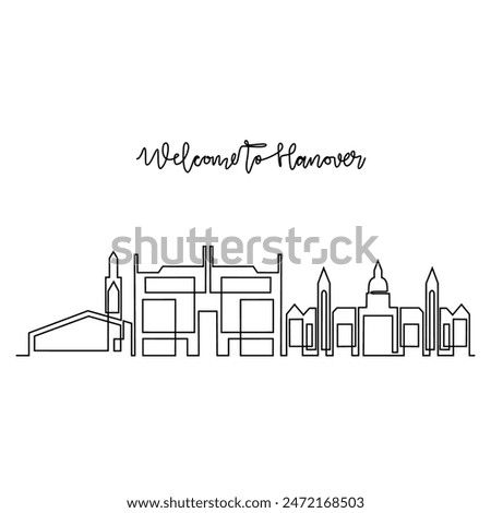 One continuous line drawing of Hanover skyline vector illustration. Modern city in Europe in simple linear style vector design concept. One big city in Germany. Iconic architectural building design.