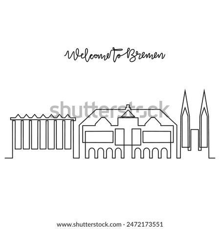 One continuous line drawing of Bremen skyline vector illustration. Modern city in Europe in simple linear style vector design concept. One of big city in Germany. Iconic architectural building design.