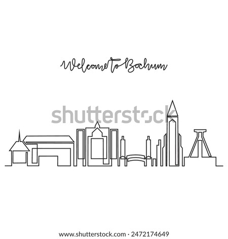 One continuous line drawing of Bochum skyline vector illustration. Modern city in Europe in simple linear style vector design concept. One of big city in Germany. Iconic architectural building design.