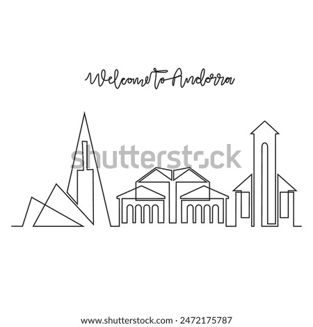 One continuous line drawing of Andorra skyline vector illustration. Modern city in Europe in simple linear style vector design concept. One of big city in Andorra. Iconic architectural building design