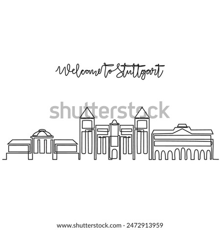 One continuous line drawing of Stuttgart skyline vector illustration. Modern city in Europe in simple linear style vector design concept. One big city in Germany. Iconic architectural building design