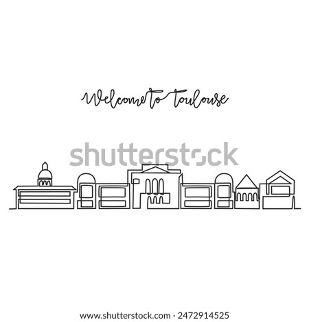 One continuous line drawing of Toulouse skyline vector illustration. Modern city in Europe in simple linear style vector design concept. One big city in France. Iconic architectural building design.