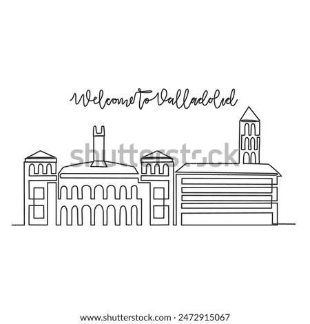 One continuous line drawing of Valladolid skyline vector illustration. Modern city in Europe in simple linear style vector design concept. One big city in Spain. Iconic architectural building design.