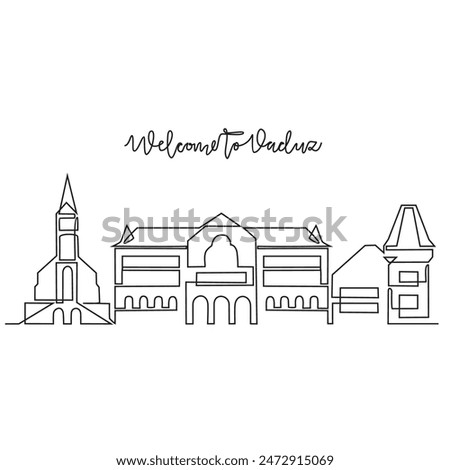 One continuous line drawing of Vaduz skyline vector illustration. Modern city in Europe in simple linear style vector design concept. One big city in Liechtenstein. Icon architectural building design.