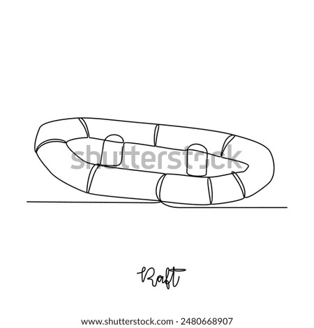 One continuous line drawing of Raft vector illustration. Sea transportation themes design concept with simple linear style. Sea transportation involve moving goods and people across body of water.