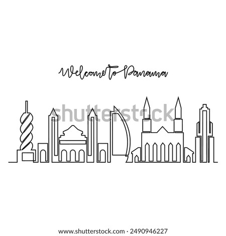 One continuous line drawing of Panama skyline vector illustration. Modern city in Central America in simple linear style vector design concept. Big city in Panama. Iconic architectural building