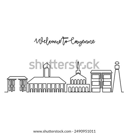 One continuous line drawing of Cayenne skyline vector illustration. Modern city in Central America in simple linear style vector design concept. Big city in Guyana. Iconic architectural building