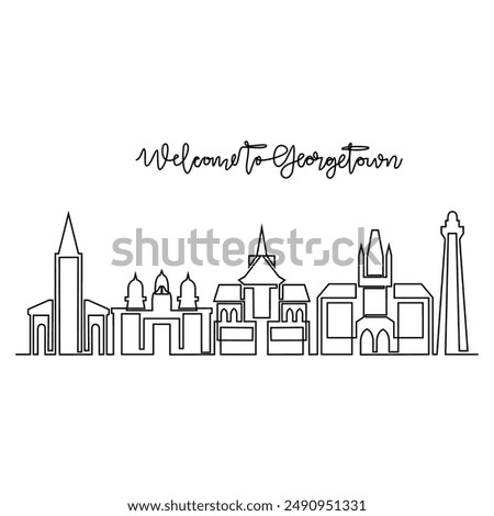 One continuous line drawing of Georgetown skyline vector illustration. Modern city in Central America in simple linear style vector design concept. Big city in Guyana. Iconic architectural building