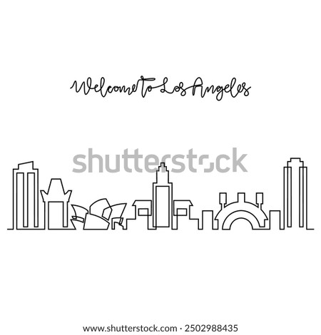 One continuous line drawing of Los Angeles skyline vector illustration. Modern city in USA in simple linear style vector design concept. Big city in USA. Iconic architectural skyline building