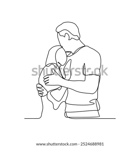 One continuous line drawing of a couple hugging each other vector illustration. Affection design concept in simple linear style vector. Great design for wedding party invitation and education purpose.