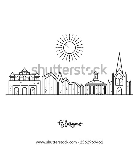 Simple sketch drawing of Glasgow skyline vector illustration. Modern city in Europe in simple linear style vector design concept. One of big city in Scotland. Iconic architectural building design.