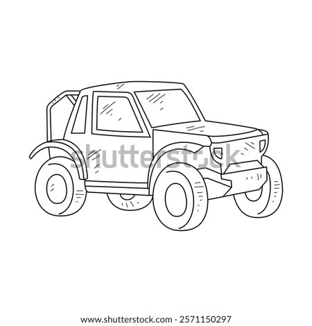 Off-Road Beast: A Minimalist Line Drawing Vector Design Capturing the Raw Power and Rugged Engineering of a off-road vehicle, Featuring Aggressive Suspension Lift, Oversized All-Terrain Tires. 