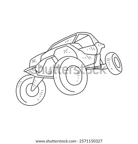 Off-Road Beast: A Minimalist Line Drawing Vector Design Capturing the Raw Power and Rugged Engineering of a off-road vehicle, Featuring Aggressive Suspension Lift, Oversized All-Terrain Tires. 