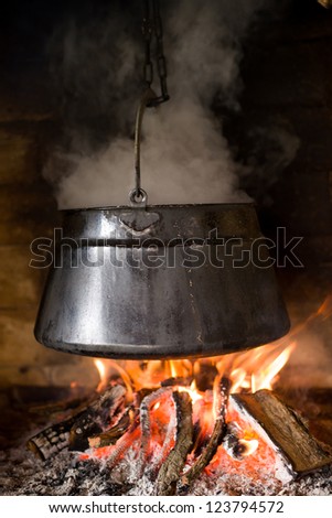 Kettle of fish stew, outdoor cooking