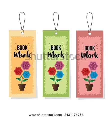 Literary and decorative elements for guidebooks, Bookmark design composed of three colors, multipurpose color bookmark template, set of bookmarks.