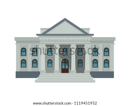 Bank building facade, university or government institution. Public building with high columns isolated on white background. Flat style vector illustration. Eps10.
