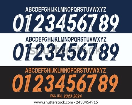 font vector team 2023-2024 kit sport style font. football style font with lines. paris football font. mbappe sports style letters and numbers for soccer team