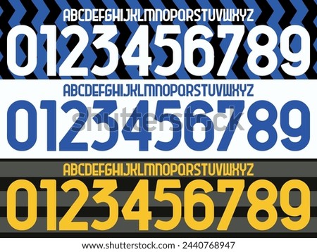 font vector team 2020-21 kit sport style font. Inter milan font. football style font. sports style letters and numbers for soccer team. Home, away, and third