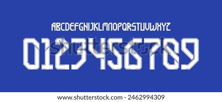 team vector font 2021 - 2022 sports style font kit. real madrid font. sports style letters and numbers for soccer team on away jersey background.