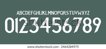 team vector font 2023- 2024 sports style font kit. manchester united font. sports style letters and numbers for soccer team on away jersey background.