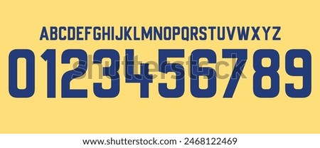 team vector font 2023- 2024 sports style font kit. Boca font. sports style letters and numbers for soccer team on away jersey background.