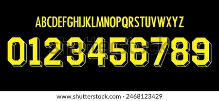 team vector font 2023- 2024 sports style font kit. Dortmund font. sports style letters and numbers for soccer team on away jersey background.