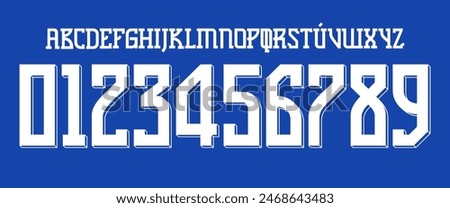 team vector font 2024 sports style font kit. Croatia font. sports style letters and numbers for soccer team on away jersey background.