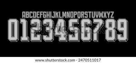 team vector font 2023- 2024 sports style font kit. Corinthian fc font. sports style letters and numbers for soccer team on away jersey background.	