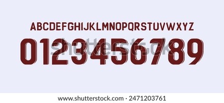 team vector font 2023-24 sports style font kit. galatasaray font. sports style letters and numbers for soccer team on away jersey background.