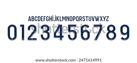 team vector font 2022-23 sports style font kit. PSG font. sports style letters and numbers for soccer team on away jersey background.	