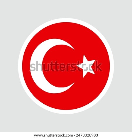 The flag of Turkey. Flag icon. Standard color. Round flag. Computer illustration. Digital illustration. Vector illustration.	