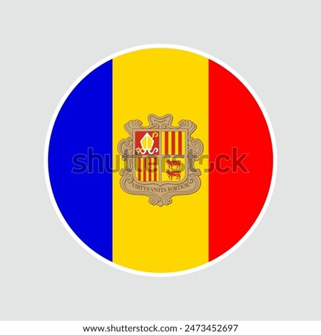 The flag of andorra. Flag icon. Standard color. Round flag. Computer illustration. Digital illustration. Vector illustration.	