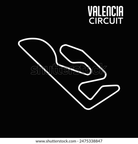 Valencia circuit for motorsport and autosport. Spain grand prix race track. Black background