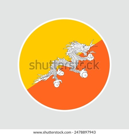 Bhutan flag round icon, badge or button. Vector illustration.