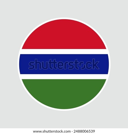 The flag of Gambia. Flag icon. Standard color. Round flag. Computer illustration. Digital illustration. Vector illustration.	