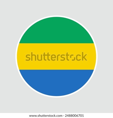 The flag of Gabon. Flag icon. Standard color. Round flag. Computer illustration. Digital illustration. Vector illustration.	