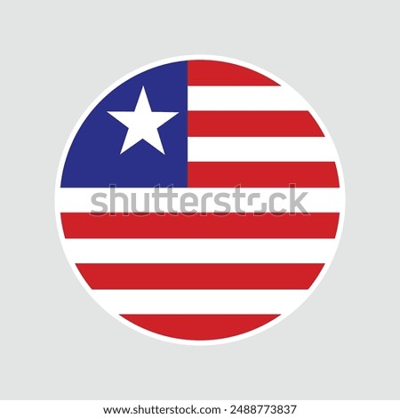 The flag of Liberia. Flag icon. Standard color. Round flag. Computer illustration. Digital illustration. Vector illustration.	