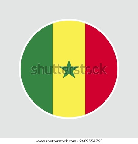 The flag of Senegal. Flag icon. Standard color. Round flag. Computer illustration. Vector illustration.	