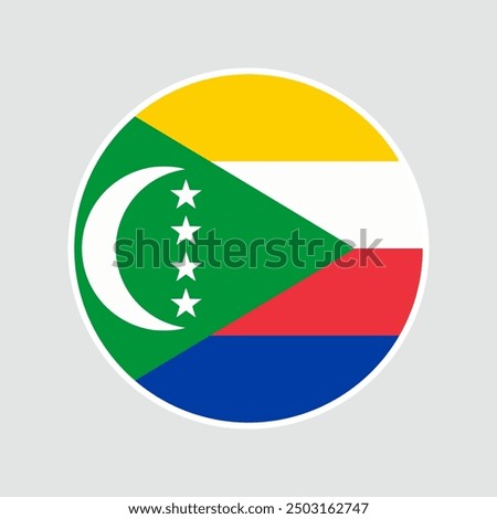 The flag of Comoros. Flag icon. Standard color. Round flag. Computer illustration. Digital illustration. Vector illustration.	